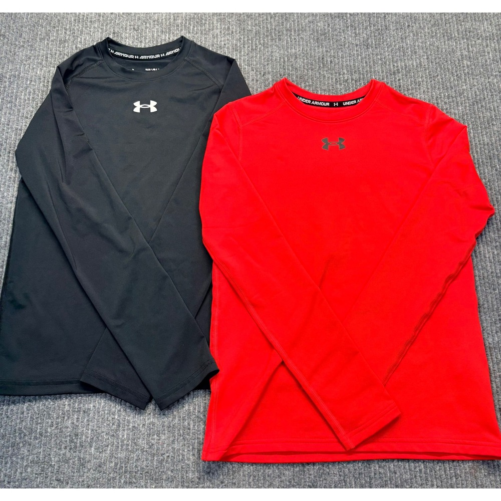Under Armour Boys Lot of 2 ColdGear & HeatGear Compression Shirts YLG Red Black